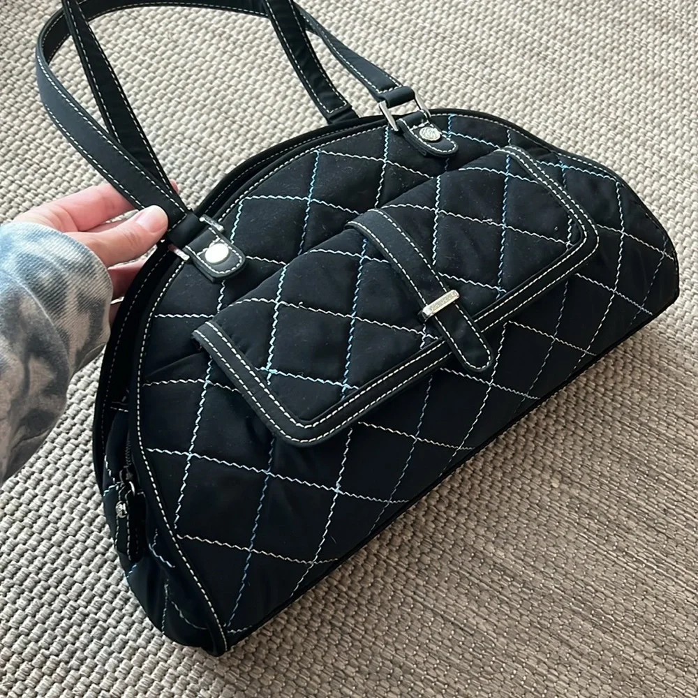 Vera Bradley Black Domed Satchel with blue stitching
